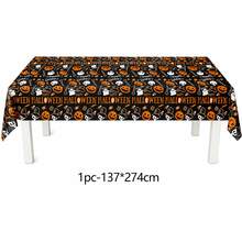 1pc Halloween Theme Disposable Tablecloth, 54 X 108 Inch Waterproof Rectangular Tablecloth, Party Decoration Plastic Table Cover, Leakproof And Durable - Black - View 11
