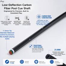 Carbon Fiber Billiard Cue Shaft, Net Length 737mm, 11.8mm Tip, Accelerated Taper, 3/8‑8 Slow Pitch Pin - 11.8mmTIP - View 2
