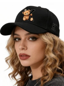 1pc/2pcs Crown Bear Personalized Pattern Design Printed Unisex Curved Brim Baseball Cap And Crossbody Bag, Street Fashion Outdoor Sports Baseball Cap And Bag, Adjustable, Gift For Yourself Or Friends - Multicolor - View 4