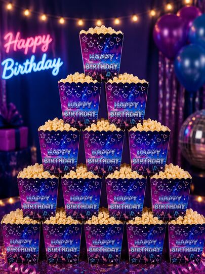 6/12/30 pezzi Scatole per popcorn a tema K-Pop blu e viola, scatole regalo per feste con musica e galassia neon, contenitori per caramelle e spuntino in stile coreano, forniture per feste di compleanno, confezioni per spuntino per serate cinema, scatole regalo per Natale e vacanze, decorazioni per feste invernali