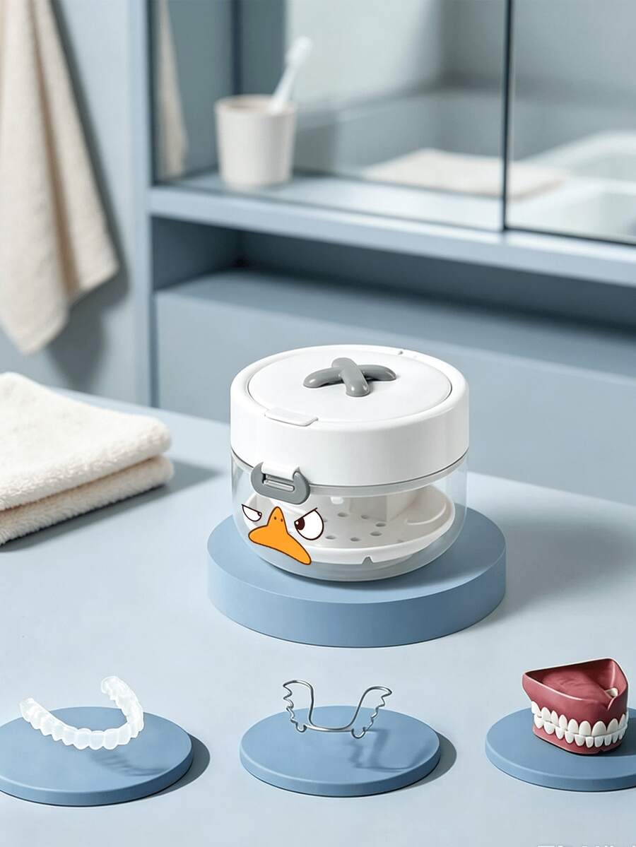 Leak-Proof Denture Travel Storage Box, Portable Soaking Cleaning Box With Drain Tray, Suitable For Retainers, Mouthguards, Travel Oral Care Accessories