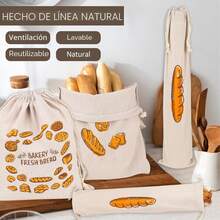 Bread Storage Bag Set, Drawstring Cotton Bags For Baguette And Toast, Fresh Baked Bread Print Food Bags, Suitable For Home Kitchen Slow Baking - Multicolor - View 2
