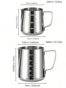 1pc Stainless Steel Espresso Pitcher With Measurement Markings - Barista-Grade Milk Frothing Pitcher For Latte Art, Cappuccinos , Durable Commercial-Grade Coffee Accessory For Home & Professional Use, Modern Coffee Accessory , Coffee Bar Accessories - Silver - View 2