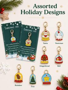 Christmas Themed Keychains With Greeting Card, Santa, Snowman, Gingerbread, Bell And Reindeer Charms, Holiday Gift For Friends And Family - Multicolor - View 9