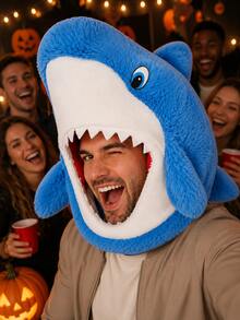 1pc Funny Plush Shark Head Mask, Soft Cartoon Animal Hat, Suitable For Cosplay Party, Halloween Photo Props - Multicolor - View 1