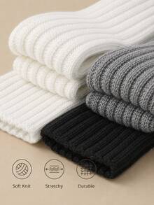 3/2/1Pair Sock Sleeves,Slouchy Sock Covers, Minimalist Solid Color Soft Slouch Socks, JK Style Striped Mid-Calf Slouchy Sock Covers, Y2K Style Leg Warmers, Warm Calf-Length Sock Covers, Suitable For Home & Outings In Spring, Autumn & Winter - Multiple Styles - View 3