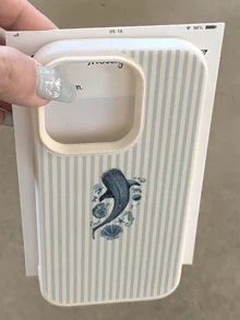 1件白色條紋海洋生物個性化極簡防摔軟TPU時尚手機殼 全包覆防污保護殼 適用於 Apple 18 17 16 15 14 13 12 11 Pro Max Air 及系列 - 彩色 - 查看 2