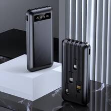 Power Bank Bateria Externa 20000mAh Portátil Carregamento Rápido, 4 Cabos Embutidos Universal para Celulares - Preto - Visão 9