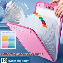 1 Portable Expanding File Folder Organizer - 13 Layers Large Capacity A4 File Storage Bag, Durable PP Plastic With Ergonomic Handle, Sky Blue & Pink Suitable For Office, Home Organization, Desktop File Organizer, Fashionable File Bag, - 粉色 - 查看 10