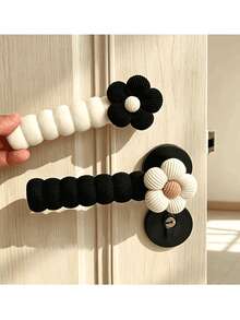 Black Floral Cream Door Handle Protector, Cream Floral Black Door Handle Protector - Multicolor - View 7