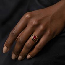 1pc Gothic Style Rose Ring 5A Cubic Zirconia Gold Red Stone Personalized Ring Unisex Vintage Floral Ring Party Anniversary Gift - Gold - View 4
