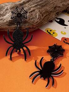 A Pair Of Halloween Heart-Shaped Spider Earrings, Gothic Bridal Accessories, Halloween Jewelry, Suitable For Halloween, Parties, And Holiday Gifts. - Multicolor - View 6