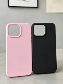 2pcs Matte Black & Deep Pink Minimalist Full Coverage TPU Shockproof Phone Case Compatible With Apple 18 17 16 15 14 13 12 11 Pro Max Protective Shell Air - Multicolor - View 2