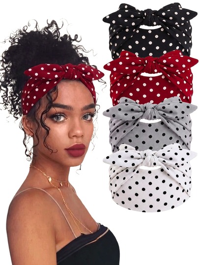 4pcs Vintage Polka Dot Women's Headbands, Retro Rock Style Bow Headband, Soft Fabric Headscarf, Suitable For Women And Girls Y2K Autumn Decorative Hair Accessories