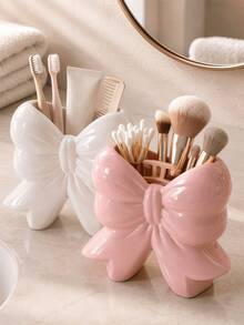 1pc Elegant Bow Design Makeup Brush Holder, Suitable For Vanity Tabletop, Cute Princess Style Cosmetic Storage Display Rack, Can Hold Brushes, Pencils, Lipsticks, Bedroom Bathroom Office Desk Decor Storage Bin - Multi-color 1 - View 8