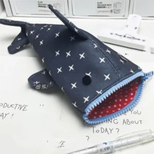 1pc Shark Pencil Case, Large Capacity, Thickened Shark Pencil Case, Funny Animal Stationery Storage Bag, Pencil Box Pen Holder - W - View 3