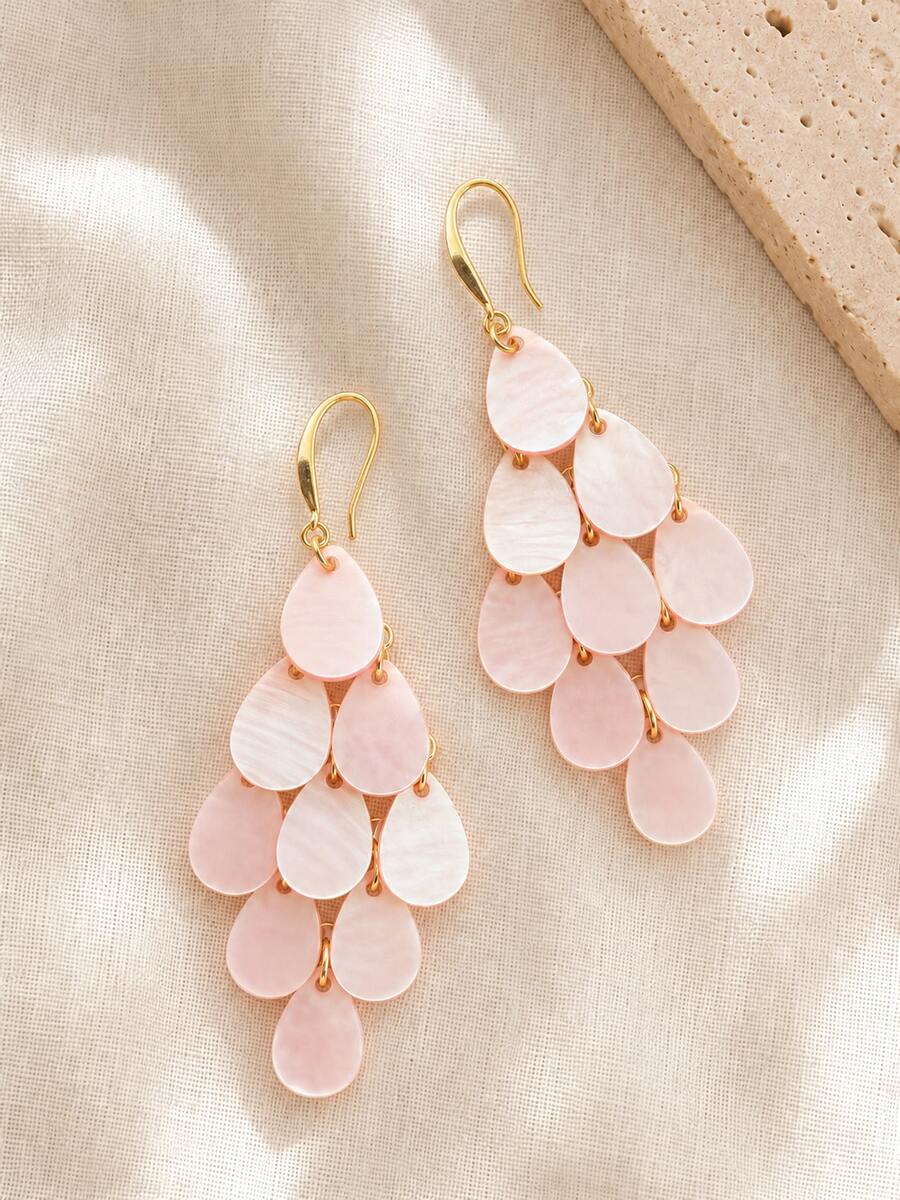 1 Pair Fashion Water Drop Acrylic Tassel Earrings, High-End Beach Vacation Accessory - Pink - View 1