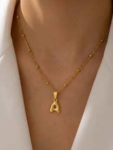 1pc Minimalist Popular Balloon Initial Pendant Necklace Personalized Name Balloon Letter Necklace Children's Birthday Gift Party & Daily Wear - Gold - View 2