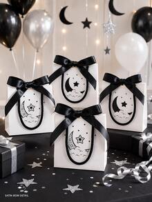 1/2/3/6 Pcs Reusable Double Sided Star Moon Print Bow Handheld Gift Bags Candy Bakery Packaging For Wedding Birthday Party Favor Lunch Shopping Pouches - Multicolor - View 1