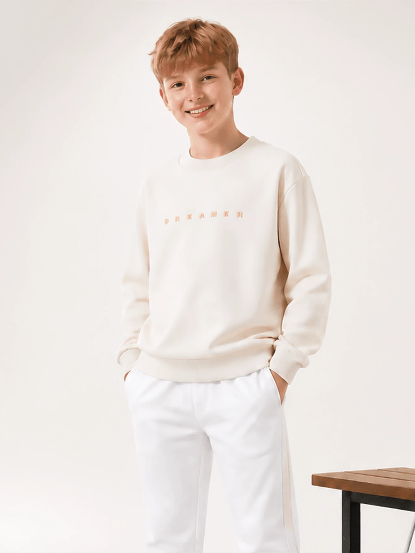 Balabala Kids Fleece Hooded Sweatshirt, Unisex, 2025 Winter Mall Edition, Warm Casual Sweatshirt - Light Khaki - View 1