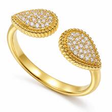 1pc Elegant Gold 5A Cubic Zirconia Pear-Shaped Open Ring, Unisex Teardrop Rhinestone Ring Bracelet, Personalized Promise Couple Anniversary Gift - Gold - View 1