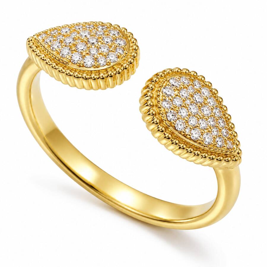 1pc Elegant Gold 5A Cubic Zirconia Pear-Shaped Open Ring, Unisex Teardrop Rhinestone Ring Bracelet, Personalized Promise Couple Anniversary Gift - Gold - View 1
