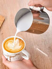 1pc Stainless Steel Espresso Pitcher With Measurement Markings - Barista-Grade Milk Frothing Pitcher For Latte Art, Cappuccinos , Durable Commercial-Grade Coffee Accessory For Home & Professional Use, Modern Coffee Accessory , Coffee Bar Accessories - Silver - View 9