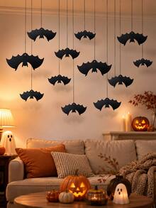 8/24pcs Black Bat Hanging Decorations, 2 Sizes, With Ribbons, Halloween Ceiling And Wall Hanging Bats, Suitable For Indoor Halloween Party, Haunted House Decor And Room Decoration, Porch Decor Hanging Banners, Halloween Party Bat Decorations - Black - View 5