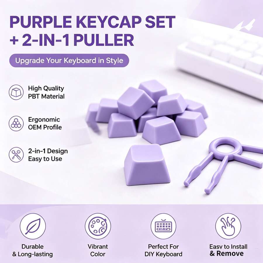 Purple PBT XDA Profile Keycap 30/50/100Pcs Mechanical Keyboard DIY Replacement Key Caps Kit Universal Gaming Keyboard Accessories With Free 2-In-1 Keycap Switch Puller - View 1