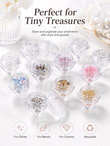 10pcs Transparent Diamond-Shaped Mini Cosmetic Sample Jars With Screw Caps, Suitable For Nail Art, Rhinestones, Sequins And Other Decorative Items Storage, As Well As DIY Crafts And Organization - Clear - View 7