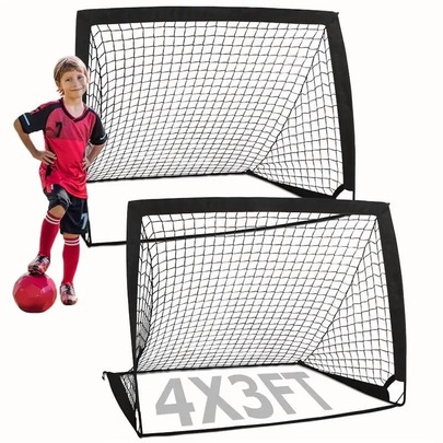 2 Sets Of 4'x 3 'portable Soccer Goals, Suitable For Backyard Or Indoor Pop-Up Soccer Nets, Equipped With 6 Training Cones, Handbags, 8 Ground Stakes, Suitable For Gift Giving Soccer Training Equipment, And Soccer Sets For Indoor Or Outdoor Games.