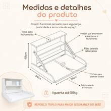 Trocador de Parede MDF com Colchonete e Prateleira 75cm Fraldário Bebê Trocador de Fralda Fixação Segura - Branco - Visão 3