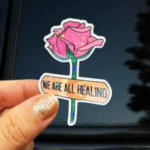 Gentle Healing Rose Slogan Stickers "We Are All Slowly Healing" Artistic Atmosphere Journal Water Bottle Decoration Stickers - Waterproof Vinyl Stickers - Durable Matte Surface, Self-Adhesive Bumper Stickers, Suitable For Cars, Windows, Laptops, Trucks, Water Bottles - Multi-Functional Durable Design, Car Stickers - Vinyl - View 1