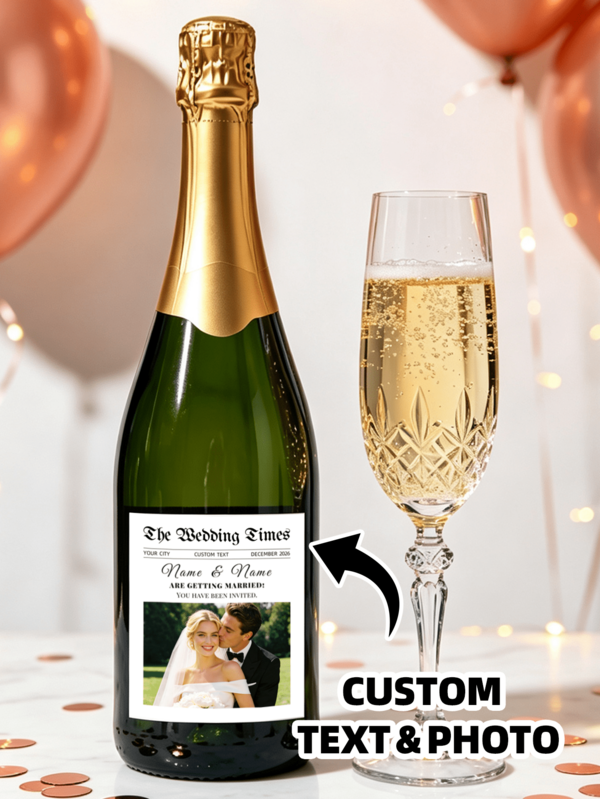 1-8pcs Customizable Wine Bottle Label Stickers, DIY Wine Bottle Stickers With Portrait And Text, Waterproof And Oil-Proof Material, Suitable For Wedding Table Decor, Party Favors, Red Wine, Champagne, Perfect For Bride, Groom, Bridesmaid, Groomsman, Colleague, Friend, Suitable For Party, Wedding Banquet, Engagement Party
