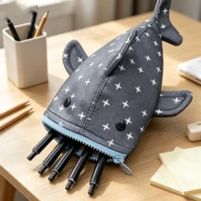 1pc Shark Pencil Case, Large Capacity, Thickened Shark Pencil Case, Funny Animal Stationery Storage Bag, Pencil Box Pen Holder - W - View 2
