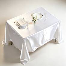 1pc Rectangular Satin Tablecloth, Suitable For Mother's Day And Holiday Decorations, Parties, Banquets, Camping, Picnics, Barbecues, Indoor And Outdoor Daily Use. - White - View 7