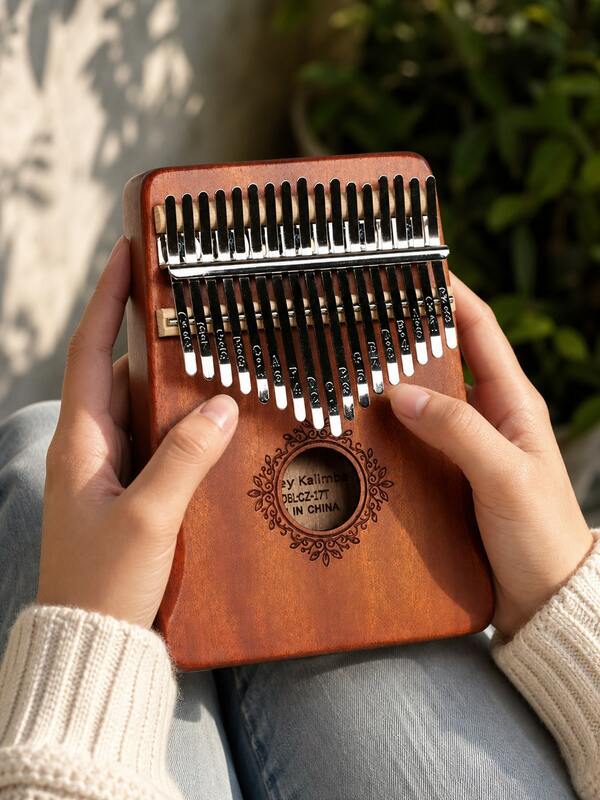 1 Buah Kalimba Piano Jempol 17 Kunci, Piano Jari Kayu Solid dengan Pola Terukir, Alat Musik Mini Portabel untuk Pemula dan Dewasa, Hadiah Ulang Tahun dan Liburan Ideal untuk Pecinta Musik.