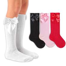 Girls' 3/4 Knee-High Party Socks With Satin Bow, 16-33, For Baptism, Wedding, Flower Girl, Social, Dance, Events, Elegant, School - 白色,黑色,粉紅色和紅色 - 查看 14