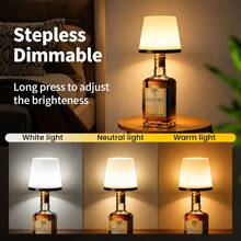 Wireless Wine Bottle Lamp Upgraded Version - Fully Transparent Frosted, USB Rechargeable, Touch Switch Control, 3-Color Light/Dimmable Switchable, Smart Ambient Light, 360° Illumination, Pointed Plug-In Design, Easy Installation, Ideal Gift For Parties, Restaurants, Bars And Home Decor - 檯燈 - 查看 2