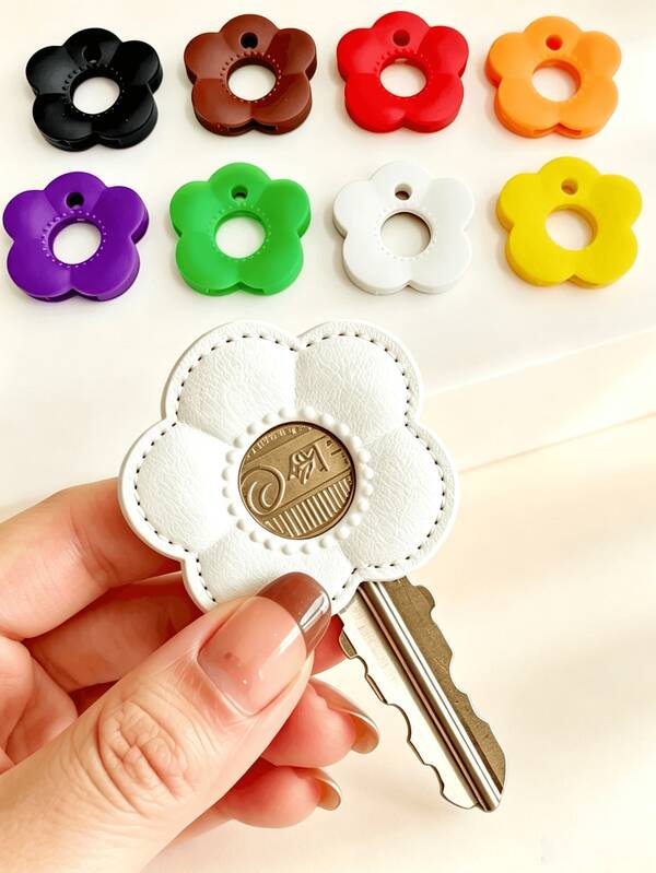 Random Color Floral Key Cap Set With Labels - Durable Color-Coded Key Protectors For Home/Office Keys, Easy-To-Install Keychain Organizer - Ideal Party Favor, Portable, Party Gift