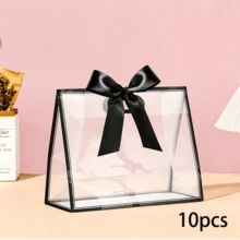 10pcs Clear Plastic Gift Bags With Punch Handle, Reusable, With Ribbon, Suitable For Birthday, Wedding, Bridal Shower, 12 X 10 X 5 Inches (White And Black) - Gift Bag - View 11
