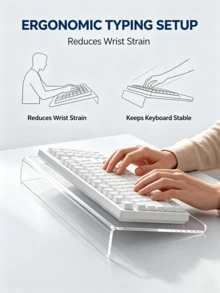 Acrylic Keyboard Stand 15 Degree Tilt Wrist Rest Design Transparent Minimalist Keyboard Desktop Extension Rack Stable Desktop Heightening Stand Suitable For Typists Employees Home Office Typing Work Adjustable Height Stand Back To School Season Back To School Season Hot-Selling Decor Christmas Halloween Best Gift For Friends - Multicolor - View 8