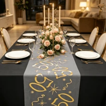 1 Roll Gold Birthday Number 70 Table Runner, Polyester Mesh, Durable, Skin-Friendly And Soft, Lightweight And Breathable, Suitable For Room, Bedroom, Living Room, Kitchen Decoration, Birthday Party, Holiday Celebration Decor - View 10