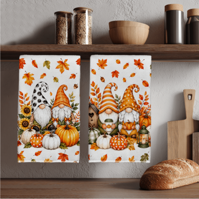 2 Pcs Cartoon Gnome Sunflower Pumpkin Maple Leaf Printed Kitchen Towels Dish Cloths, Ultra-Fine Fiber Polyester Material, Faceless Doll Gnome Pumpkin Autumn Harvest Holiday Decorative Hand Towels Thanksgiving Home Decor, Kitchen Decor, Fall Decor, Suitable For Restaurant Kitchen Holiday Decoration And Gift Giving 40*60cm/45*70cm