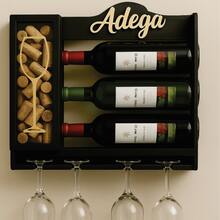 Adega De Parede Barzinho Com Suporte Para Rolhas Em Mdf  Decoração Porta Taças e Vinhos Vidros - Preto - Visão 2