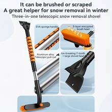 3-In-1 Portable Snow Shovel, Telescopic, Detachable, Rotating Brush Head, Sturdy C-Shaped Scraper, Thickened Bristles, Outdoor Snow Removal, Car Cleaning Multi-Function Tool - Multicolor - View 12