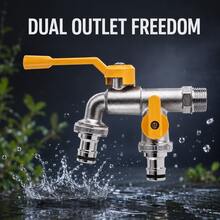 Dual‑Outlet Outdoor Garden Water Tap, One‑In‑Two‑Out Independent Control Faucet, Stainless‑Steel Hose Connector Water Spigot For Yard Irrigation Car Washing - Multicolor - View 7