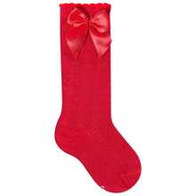 Girls' 3/4 Knee-High Party Socks With Satin Bow, 16-33, For Baptism, Wedding, Flower Girl, Social, Dance, Events, Elegant, School - 白色,粉色和紅色 - 查看 9