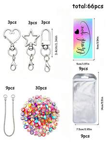 22/66PCS Creative Heart, Star, Door Knob Shaped Keychain Set With Mini Lobster Clasp, Includes Connecting Chain, Cardboard Packaging Bag, Random Style Beads, DIY Key Ring, Key Chain For Music Festival, Back To School, Holiday Gift - DIY - View 8