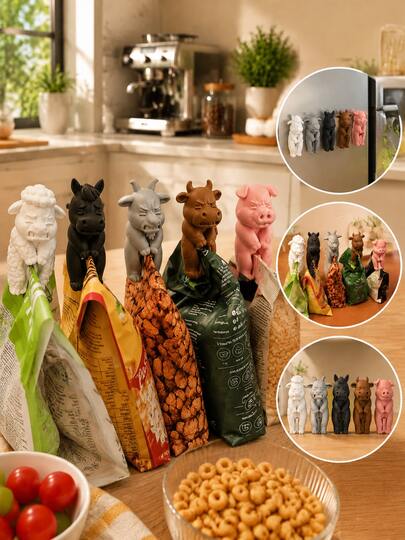 10/5/1pc Farm Animal Bag Clips, Cute Sealing Clips. Five Determined Farm Animals Carry A Very Important Mission-To Tightly Seal Your Coffee, Cereal, Candy And Snack Bags. Set Includes: Cow, Pig, Sheep, Horse And Goat